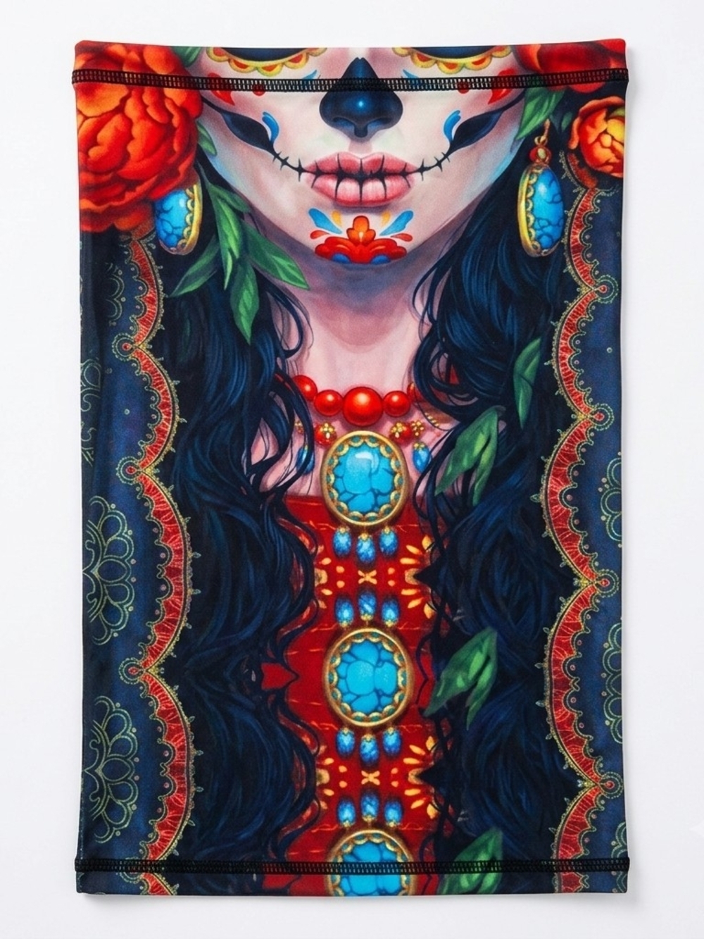 Day of the Dead Floral Neck Gaiter Face Mask - Red & Blue